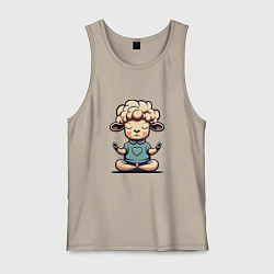 Майка мужская хлопок Медитирующая овечка, цвет: миндальный