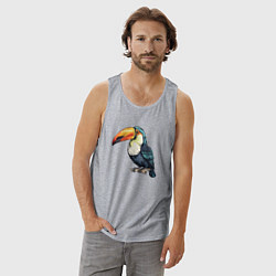 Майка мужская хлопок Яркий тукан на ветке, цвет: меланж — фото 2