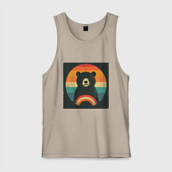 Майка мужская хлопок Медведь хотел смотреть закат, но вышло как то наоб, цвет: миндальный