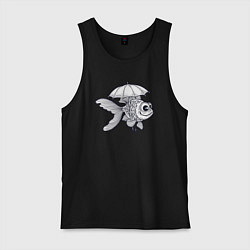 Майка мужская хлопок Рыбка под зонтом, цвет: черный