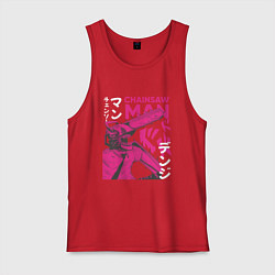 Майка мужская хлопок Человек-бензопила Денджи неон, цвет: красный