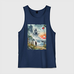 Майка мужская хлопок Ghost of Tsushima - watercolor, цвет: тёмно-синий