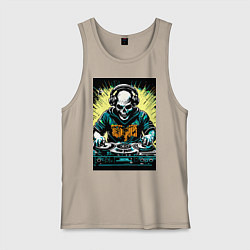 Майка мужская хлопок Диджей скелет, цвет: миндальный