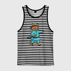 Майка мужская хлопок Кот каратист, цвет: черная тельняшка