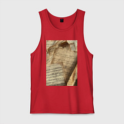 Майка мужская хлопок Листы с нотами, цвет: красный