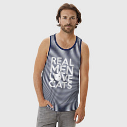 Майка мужская хлопок Настоящие мужчины любят котиков, цвет: синяя тельняшка — фото 2