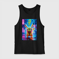 Майка мужская хлопок Неоновый Пикачу - нейроарт, цвет: черный