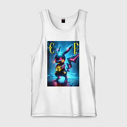 Майка мужская хлопок Cyber Pikachu - neon glow ai art, цвет: белый