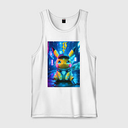 Майка мужская хлопок Funny neon Pikachu под энергетическим барьером - a, цвет: белый