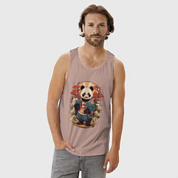 Майка мужская хлопок Панда в японском стиле, цвет: пыльно-розовый — фото 2