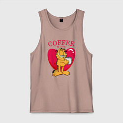 Майка мужская хлопок Coffee is love Гарфилд, цвет: пыльно-розовый