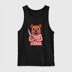 Майка мужская хлопок Бульдог с красной мордой и ножом, цвет: черный