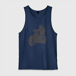 Майка мужская хлопок Енот байкер на мотоцикле чоппере, цвет: тёмно-синий