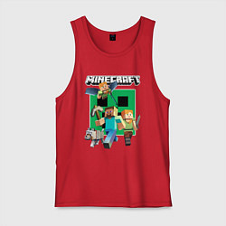 Майка мужская хлопок Стив и Алекс с волком из Майнкрафт, цвет: красный