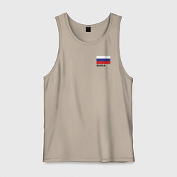 Майка мужская хлопок Россия карта и флаг, цвет: миндальный