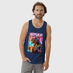 Майка мужская хлопок Кибер пивозавр на фоне стены с граффити - нейроарт, цвет: тёмно-синий — фото 2