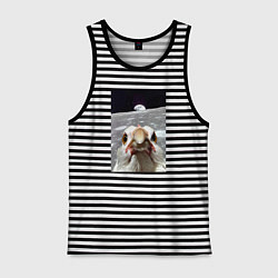 Майка мужская хлопок Курица селфи на луне, цвет: черная тельняшка