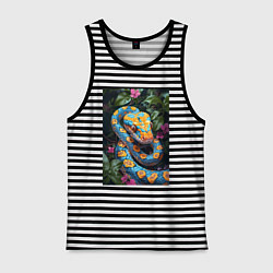 Майка мужская хлопок Змея в зелени, цвет: черная тельняшка