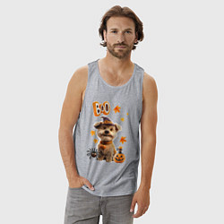 Майка мужская хлопок Собака в костюме хеллоуин, цвет: меланж — фото 2