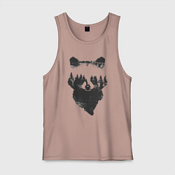 Майка мужская хлопок Лицо енота из деревьев, цвет: пыльно-розовый