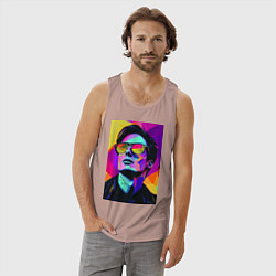 Майка мужская хлопок Портрет Дурова pop art, цвет: пыльно-розовый — фото 2