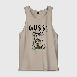 Майка мужская хлопок Гусси - мишка с гусями, цвет: миндальный