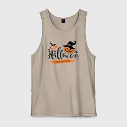 Майка мужская хлопок Halloween - тыква в шляпе, цвет: миндальный
