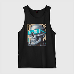 Майка мужская хлопок Pixel skull - ai art fantasy, цвет: черный