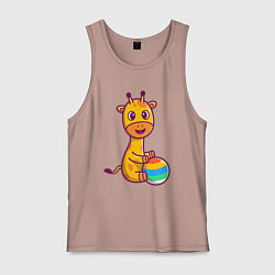 Майка мужская хлопок Жираф играет в мяч, цвет: пыльно-розовый