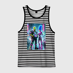 Майка мужская хлопок Marge and Homer in the pouring rain - cyberpunk, цвет: черная тельняшка