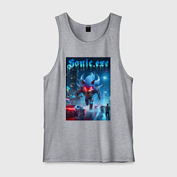 Майка мужская хлопок Ёжик монстр в ночном мегаполисе - неоновое свечени, цвет: меланж