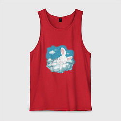 Майка мужская хлопок Зайчик спит на облаках, цвет: красный