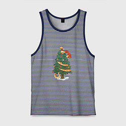 Майка мужская хлопок Новогодняя змея символ 2025 года на елке, цвет: синяя тельняшка