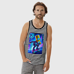 Майка мужская хлопок Барт Симпсон на скейтборде - неоновое свечение, цвет: черная тельняшка — фото 2