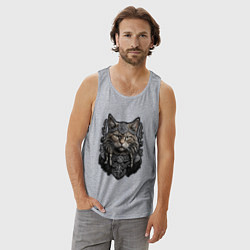 Майка мужская хлопок Кот викинг, цвет: меланж — фото 2