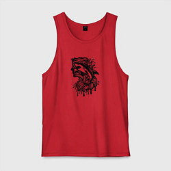 Майка мужская хлопок Татуировка с акулой и головой человека, цвет: красный