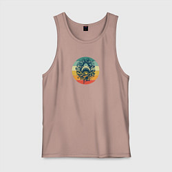 Майка мужская хлопок Акула в волнах на фоне полосок, цвет: пыльно-розовый