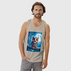 Майка мужская хлопок Милый совёнок на фоне луны - нейроарт фантазия, цвет: миндальный — фото 2