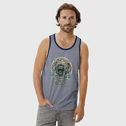 Майка мужская хлопок Медведь и обереги, цвет: синяя тельняшка — фото 2