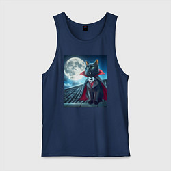 Майка мужская хлопок Чёрный кот вампир - хэллоуин, цвет: тёмно-синий