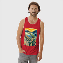 Майка мужская хлопок Крокодил кричит на картине Эдварда Мунка - мем иск, цвет: красный — фото 2