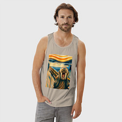 Майка мужская хлопок Морж кричит на картине Эдварда Мунка - мем искусст, цвет: миндальный — фото 2