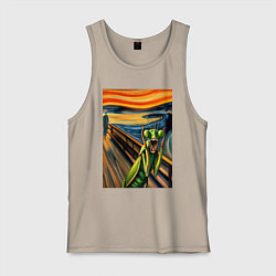 Майка мужская хлопок Богомол кричит на картине Эдварда Мунка - мем иску, цвет: миндальный