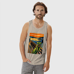 Майка мужская хлопок Богомол кричит на картине Эдварда Мунка - мем иску, цвет: миндальный — фото 2