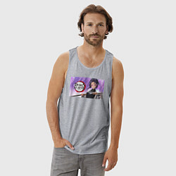 Майка мужская хлопок Demon slayer black go, цвет: меланж — фото 2