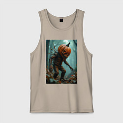 Майка мужская хлопок Тыквенный монстр, цвет: миндальный