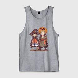 Майка мужская хлопок Luffy и Zoro в хэлуинском костюме, цвет: меланж