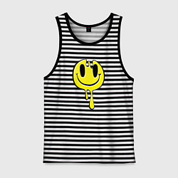 Майка мужская хлопок Текучий смайлик - эмоция радости, цвет: черная тельняшка