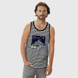 Майка мужская хлопок Космическая дорога в горах, цвет: черная тельняшка — фото 2