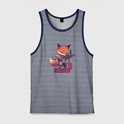 Майка мужская хлопок Лис воин, цвет: синяя тельняшка